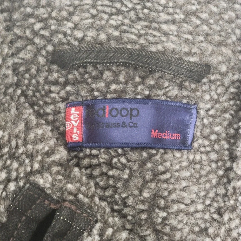Vintage LEVI'S Premium Red Loop SHERPA Long Striped Denim Ranch Chore Jacket Med
